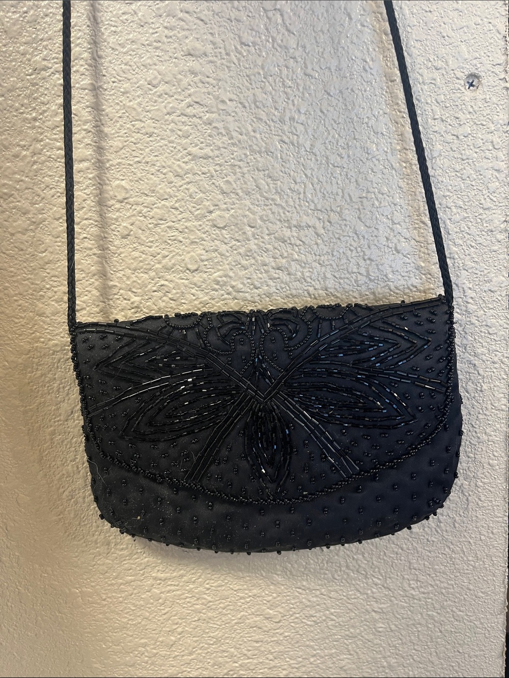 Black Beaded Crossbody Evening Bag